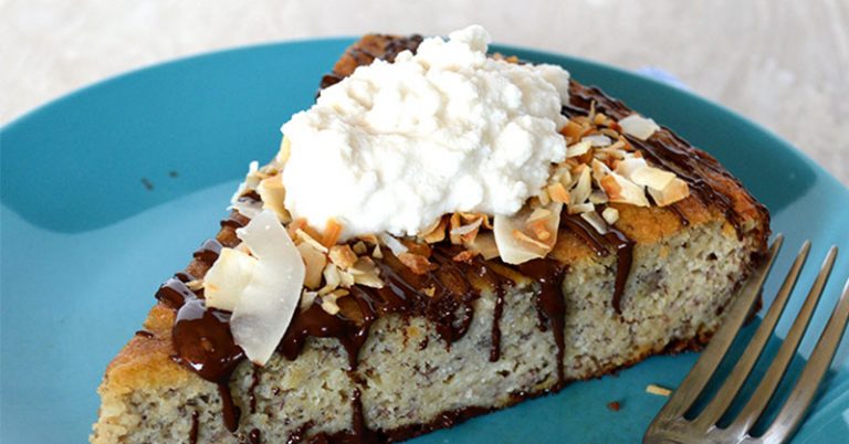 Fluffy, sugar-free, dairy-free banana cake with 2-ingredient coconut cream frosting - Featured image