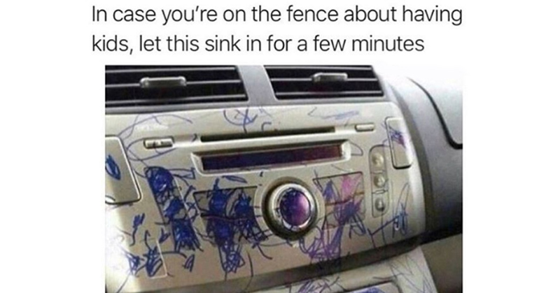 Parenting Meme - Coloring all over car console