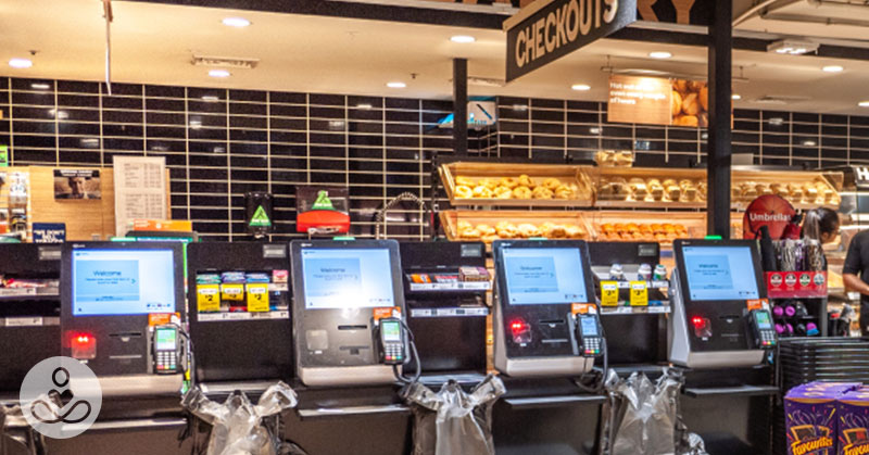 4 Unused Self Checkout Stands in a market