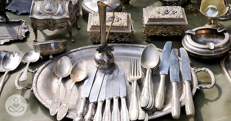 Aged collection of tableware and silverware collection