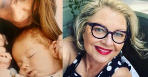Addiction is a family disease Split screen with a woman and a child along with a woman with blonde hair and glasses