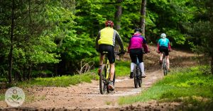 New 4,000 Mile Trail Will Let You Bike from Coast to Coast on One Unbroken Path people biking on a bike path through a forest