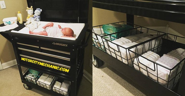 Mechanic Dad Transforms a Tool Cart into a Diaper Changing Station for His Newborn Twins - Featured image