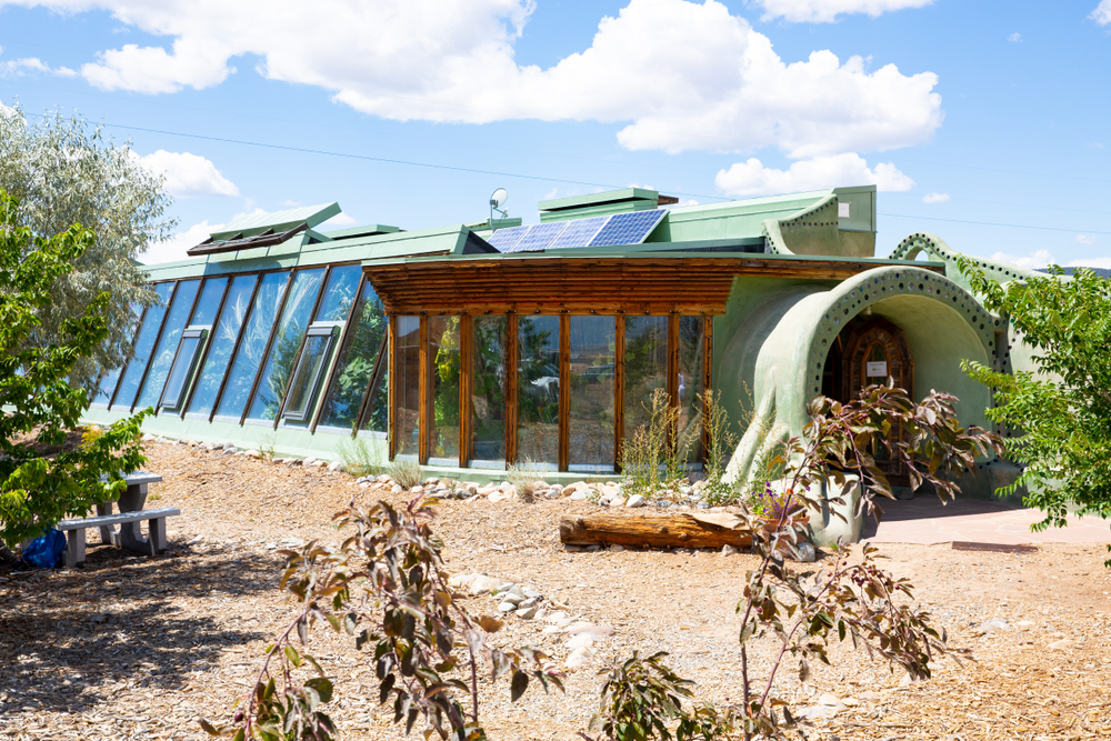 Earthship community and village in New Mexico, ecological houses, USA, 08-18-2018