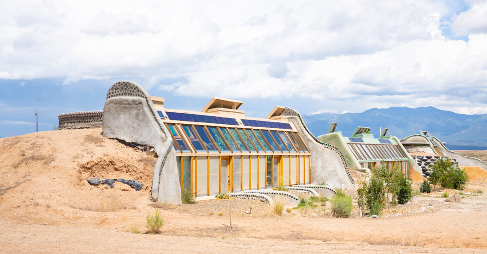 Earthship community and village in New Mexico, ecological houses, USA, 08-18-2018