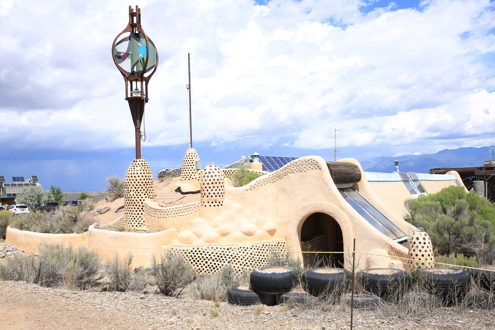 Ecological settlement in a desert in New Mexico, USA, house made of recycled material, Earthship, 07-30-2019