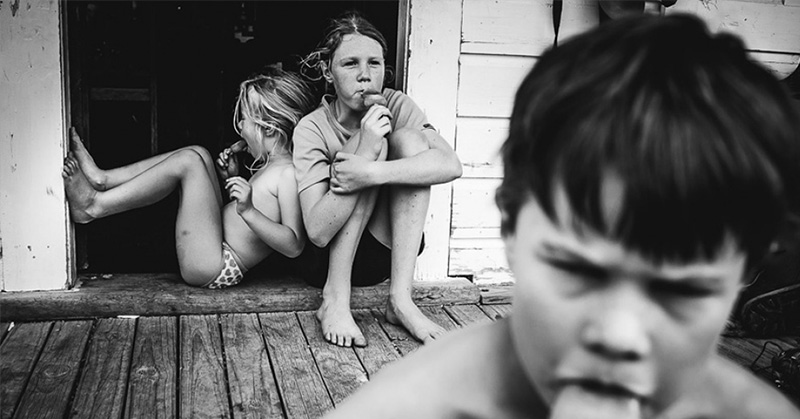 black and white photo of kids