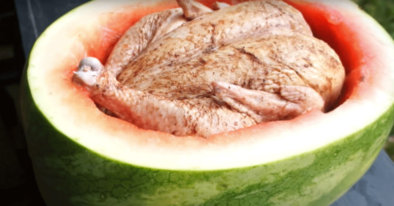 whole chicken in watermelon