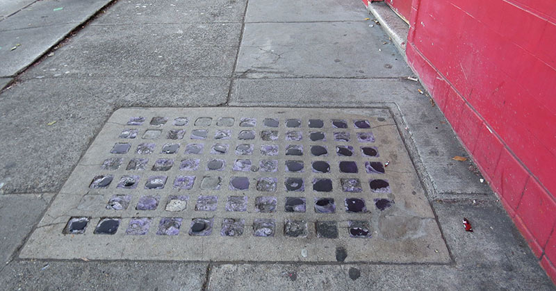purple sidewalk glass grid
