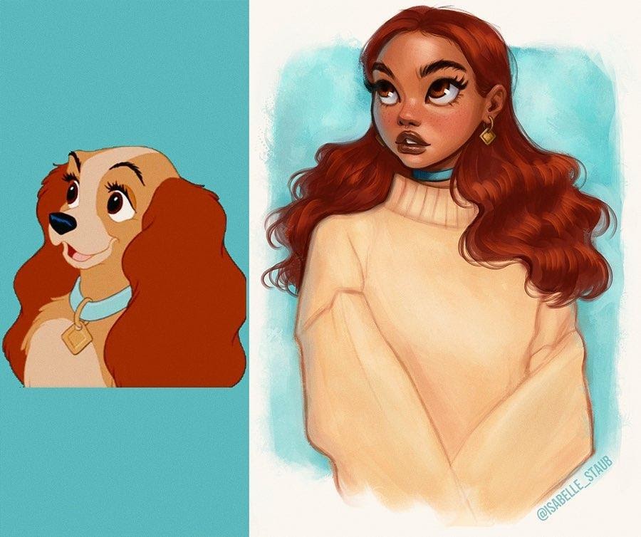 Disney animals as humans Lady from Lady and The Tramp