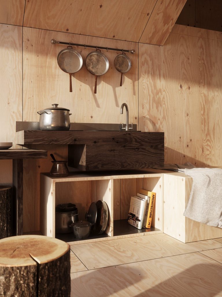 modular mountain cabin kitchen
