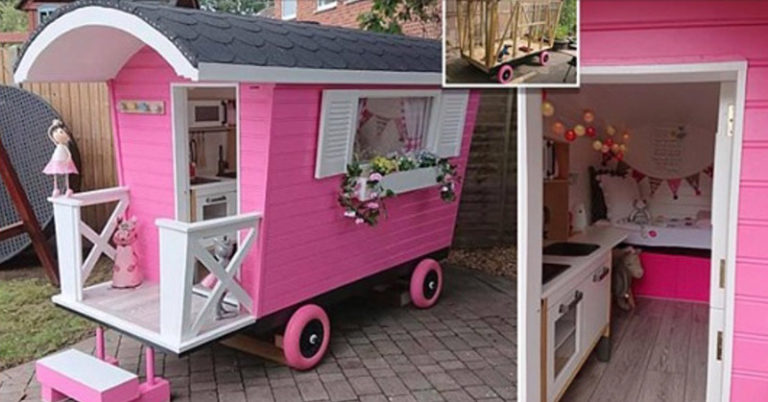 Loving Grandfather Spends Lockdown Building Epic Pink, Double-Glazed Playhouse for His Granddaughter - Featured image