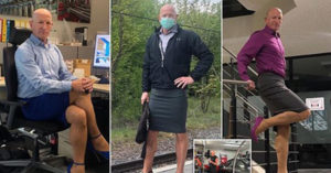 man wearing skirt high heels