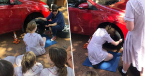 School Teaches Girls How To Change Tires and Check Oil Levels as Part of New Initiative girls changing tires