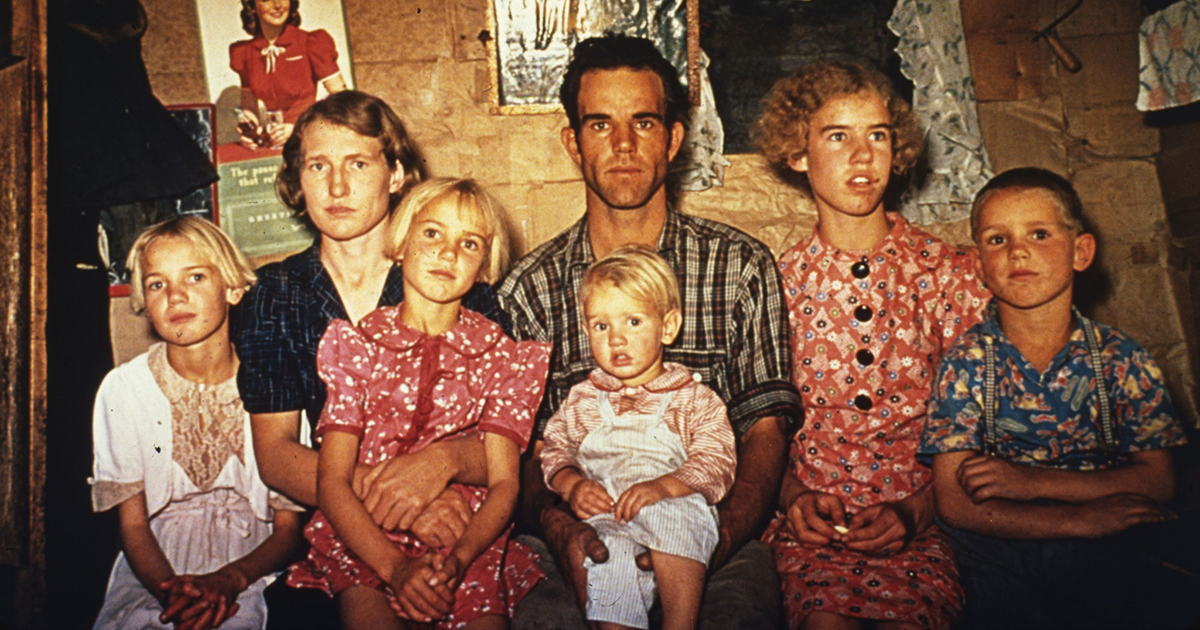 color photo of family during great depression
