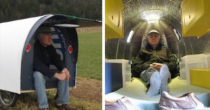 Man Builds $150 Mobile Tiny Home He Can Tow With His Bike 150 dollar tiny home