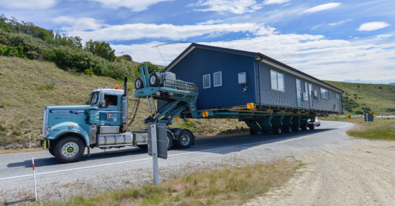 container home on flatbed truck
