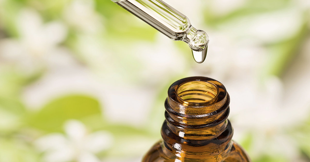 essential oil with brown dropper bottle