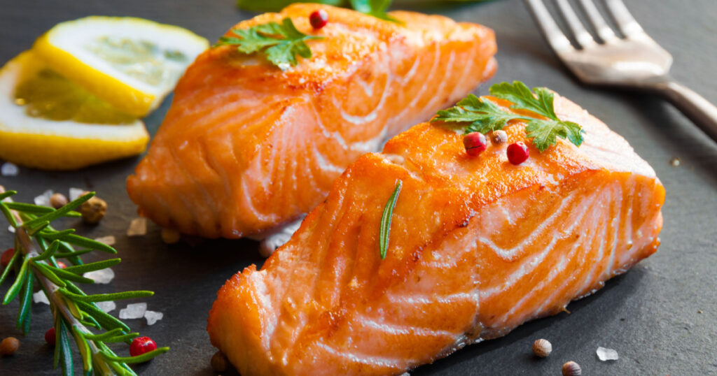 Delicious cooked salmon fish fillets
