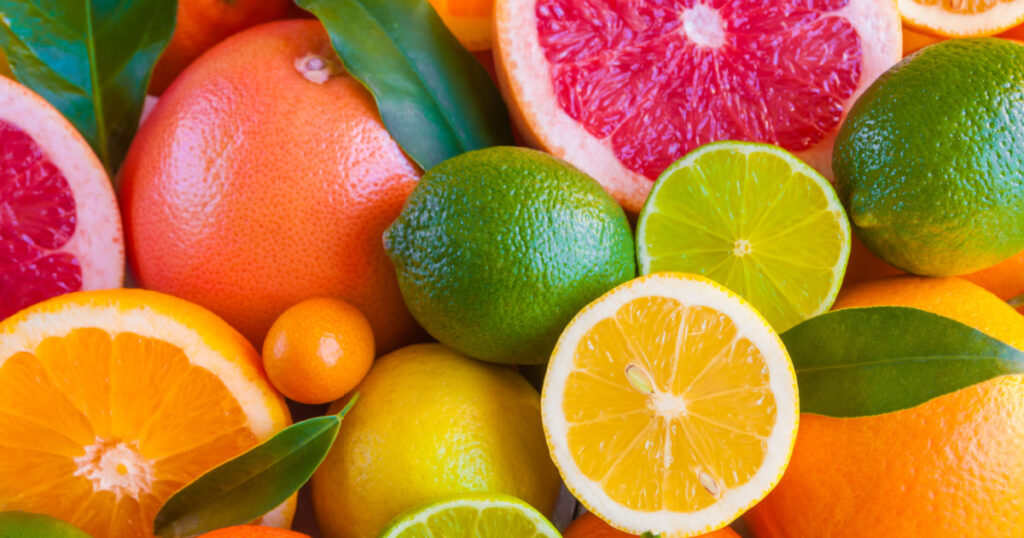 Citrus fruits (orange, lemon, grapefruit, mandarin, lime)
