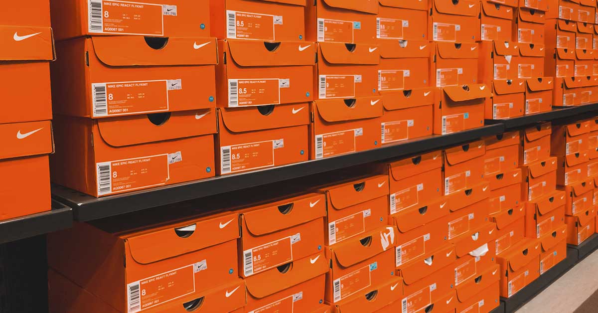wall of Nike shoes in boxes