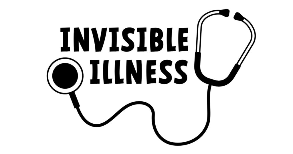 Slogan Invisible illness. Medical condition, visible signs or symptoms, that isn't easily visible to others. This includes chronic physical conditions. Flat vector brain disease sign.

