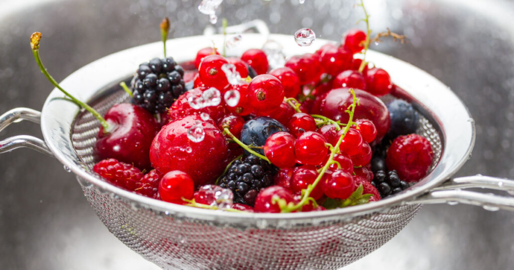 Mix of berries rinsed with water