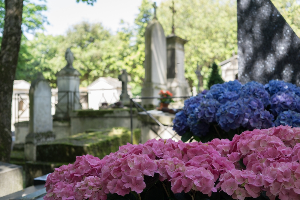 PARIS, FRANCE - MAY 8, 2017: Monumental Pere-Lachaise cemetery, Paris. Each year thousands fans and curious visitors come to pay homage to celebrities grave