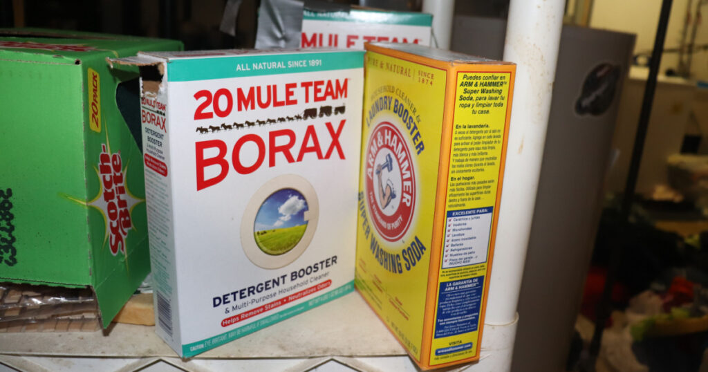 Cuyahoga Falls, OH/USA - 07 11 2019 ingredients for homemade laundry detergent Borax and Washing Soda