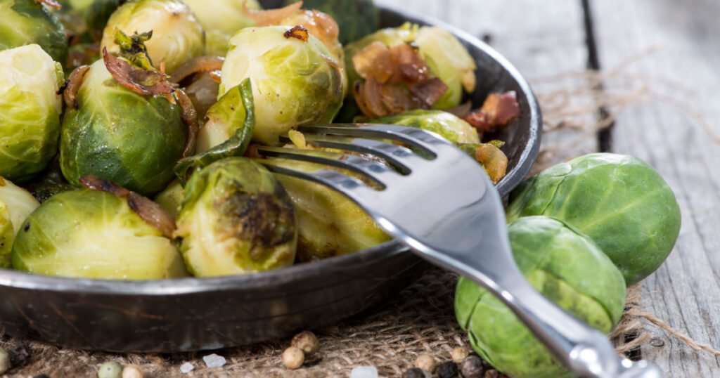 Fried Brussel Sprouts with Ham and Onions