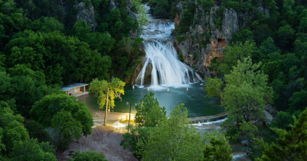 Top view of the waterfall in Oklahoma state, USA