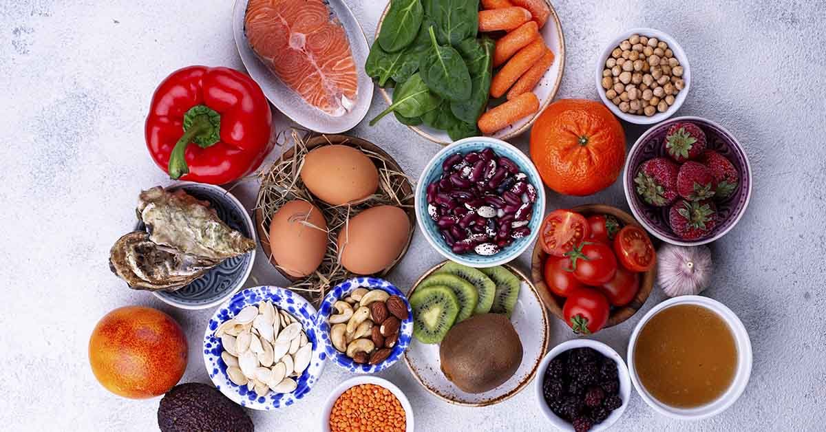 spread of various healthy foods