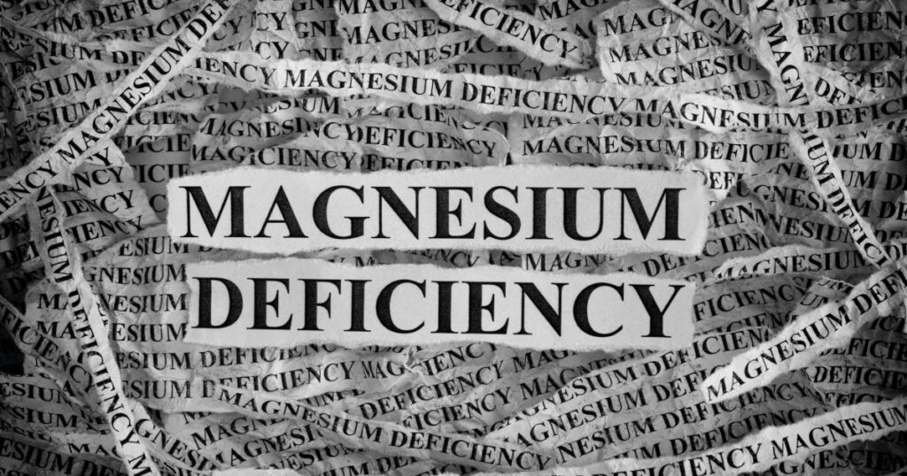 Magnesium Deficiency. Torn pieces of paper with words Magnesium Deficiency. Concept Image. Black and White. Closeup.