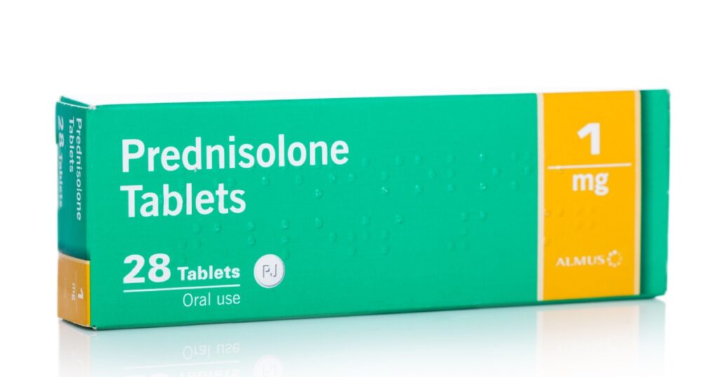 LONDON, UK - MARCH 11, 2019: Pack of Prednisolone Tablets on white background.