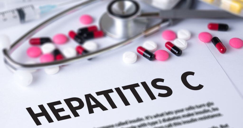 HEPATITIS C and Background of Medicaments Composition, Stethoscope, mix therapy drugs doctor and select focus