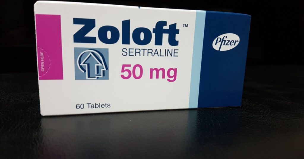 Bangkok,Thailand - January 2017: Zoloft, package on black background. Zoloft is used to treat depression, In 2013, it was the most prescribed antidepressant with over 41 million prescriptions in U.S.