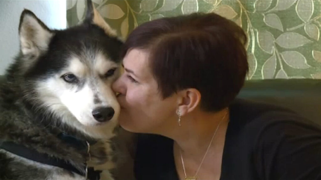 woman with her pet Husky