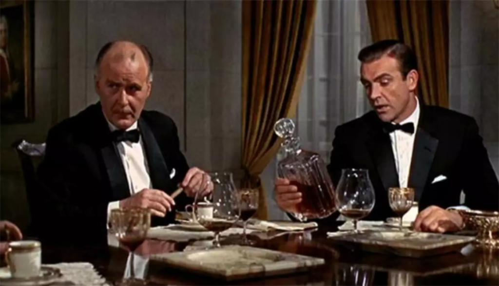 Scene from Goldfinger featuring Sean Connery and Richard Vernon  