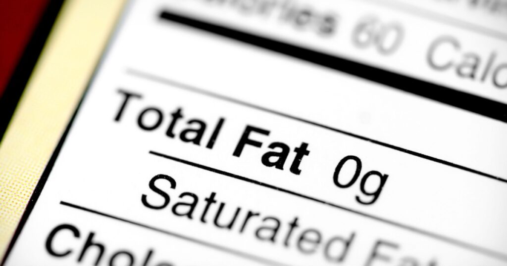 Nutritional label with focus on fats.