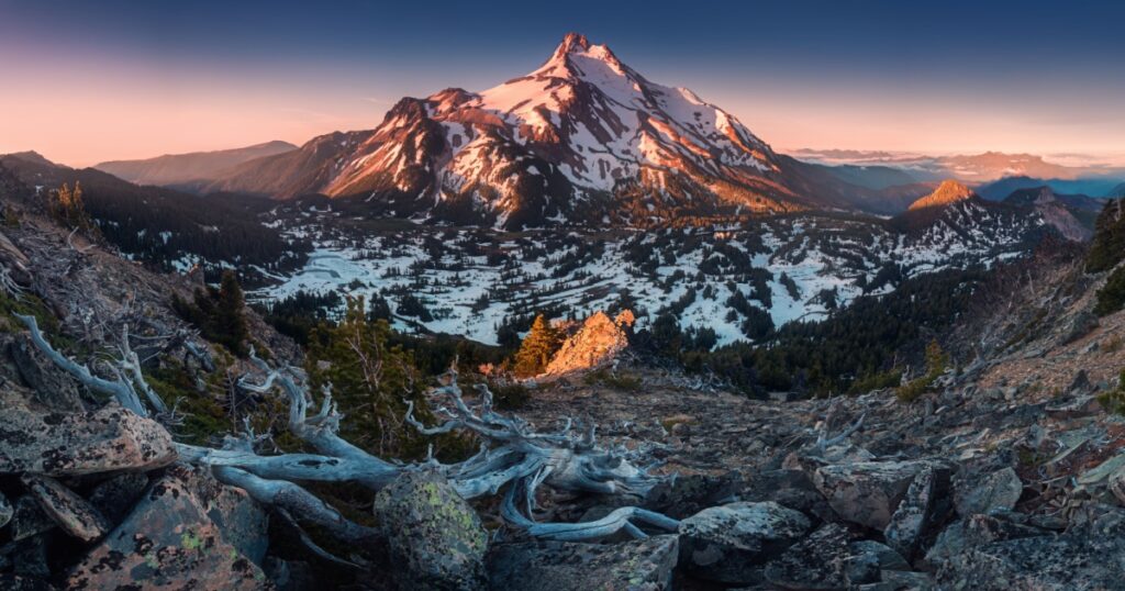 At 10,492 feet high, Mt Jefferson is Oregon's second tallest mountain.Mount Jefferson Wilderness Area, Oregon The snow covered central Oregon Cascade volcano Mount Jefferson rises