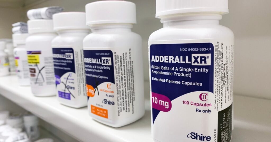 Ogden, Utah USA-March 21, 2019: Adderall bottle on shelf which is a drug that is used for ADHD but has recently been thought to increase risk of psychosis