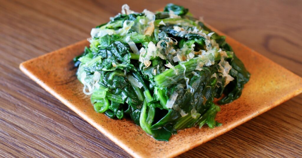 Soaked spinach "Hourenso no ohitashi". A traditional Japanese dish.