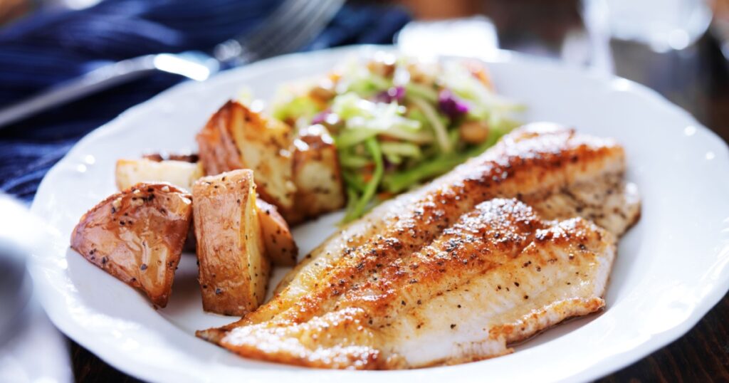 pan fried tilapia with asian slaw and roasted potatoes