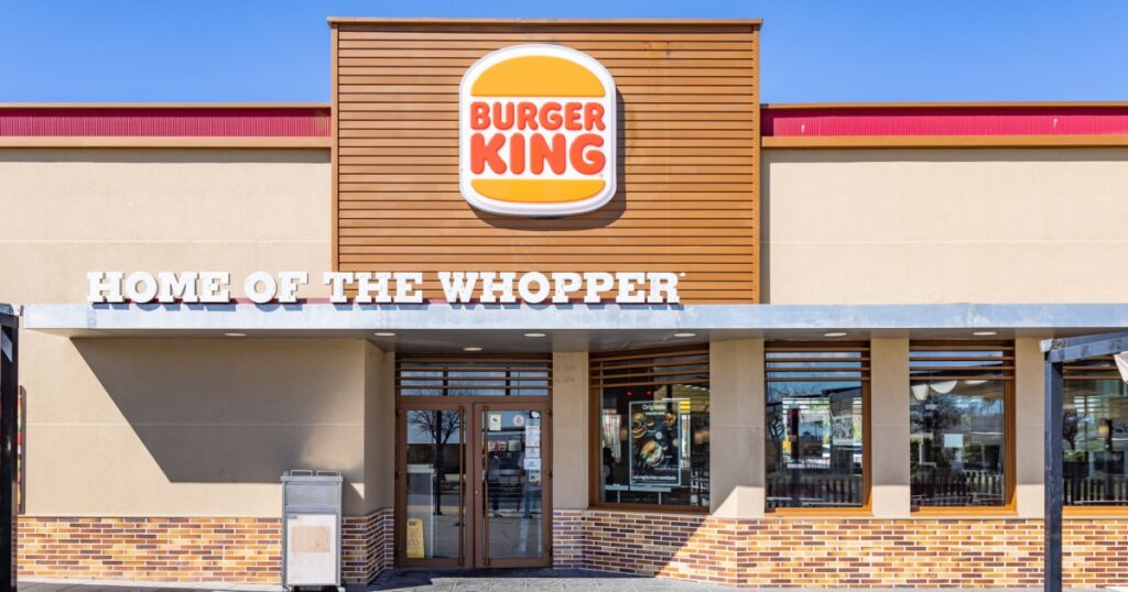Huelva, Spain - March 6, 2022: Burger King (BK) is an American multinational chain of hamburger fast food restaurants, founded in 1953