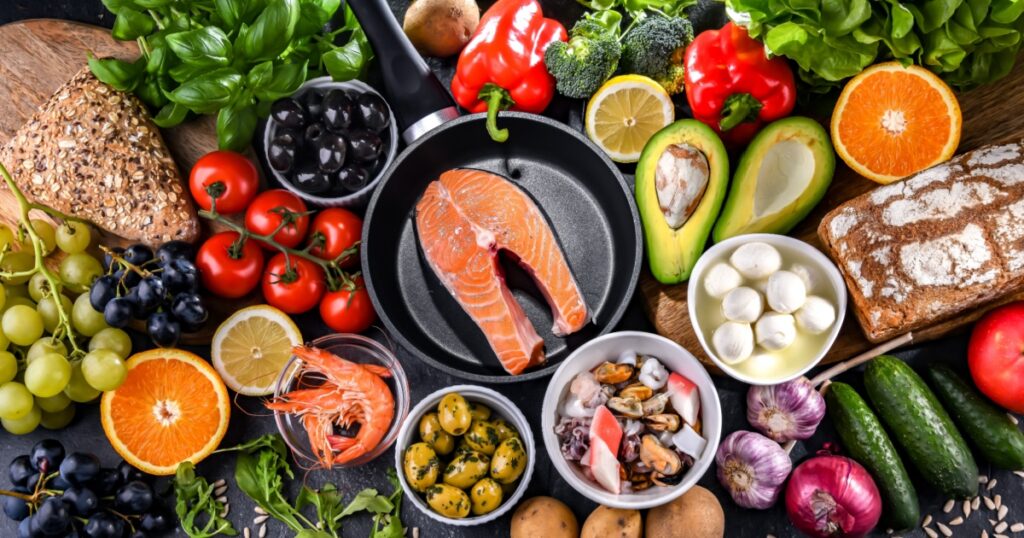 Food products representing the Mediterranean diet which may improve overall health status