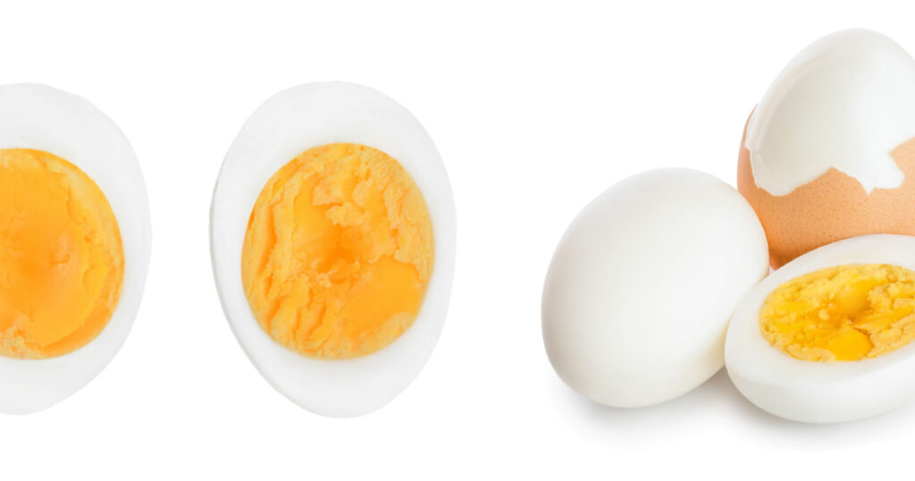 half boiled egg isolated on white background. Top view.