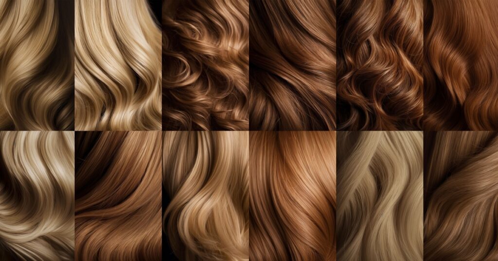 Hair set woman color coloring, hair care, styling and hairstyle blonde and red color, texture