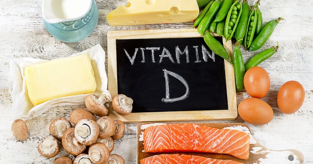Foods rich in vitamin D. Top view