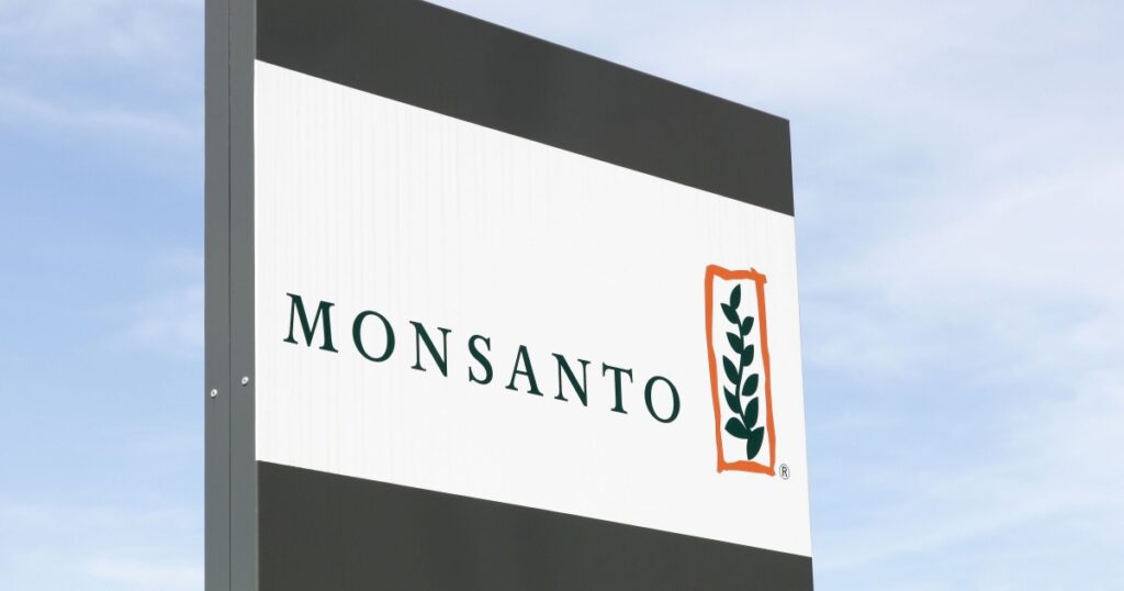 Saint Priest, France - October 7, 2017: Monsanto logo on a panel. Monsanto company is a publicly traded American multinational agrochemical and agricultural biotechnology corporation