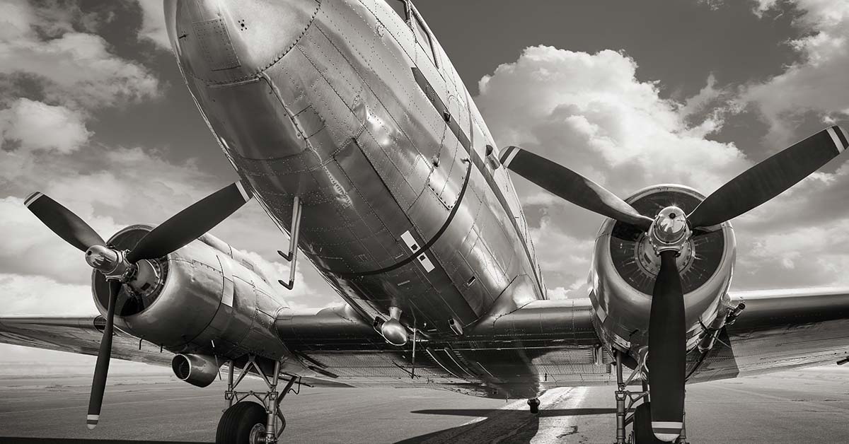 passenger biplane. Black and white image. golden age of flying